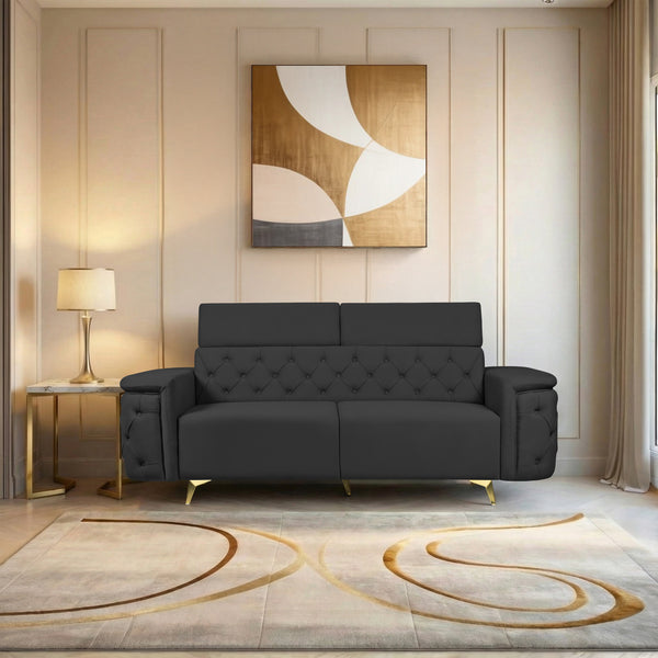 Rome 3 Seater Sofa- ( Plush Suede Fabric-Black )