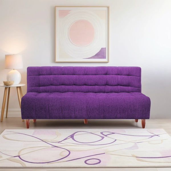 Florida Neo 3 Seater Wooden Sofa Cum Bed - ( Premium Molfino Fabric- Purple )
