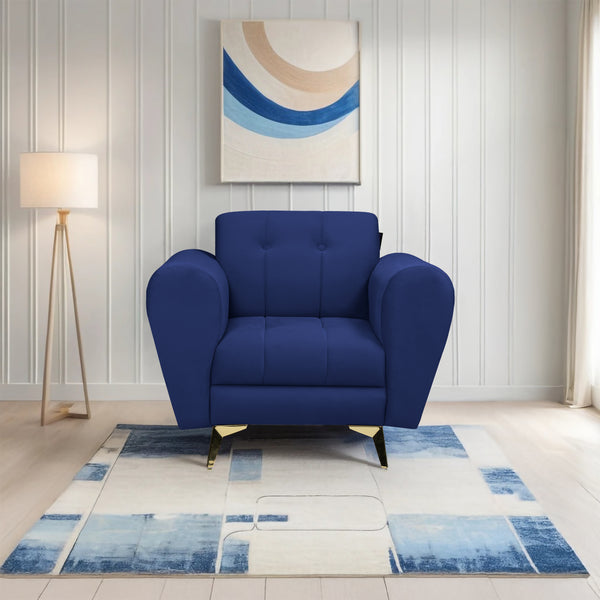 Milan Icon 1 Seater Sofa- ( Plush Suede Fabric- Blue )