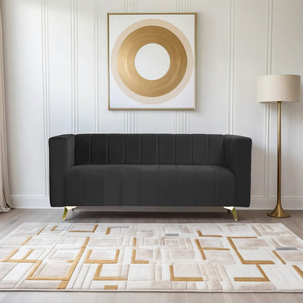 Tokyo Icon 3 Seater Sofa- ( Plush Suede Fabric- Black )