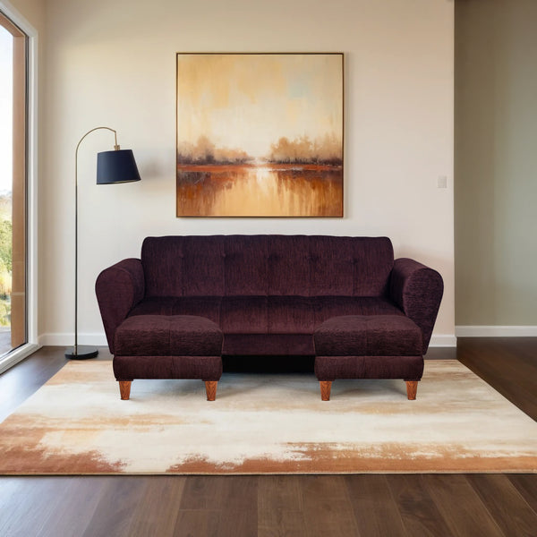Milan 5 Seater with 2 Ottoman- ( Premium Molfino Fabric- Brown )