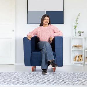 Sydney 1 Seater Sofa- ( Plush Suede Fabric- Blue )
