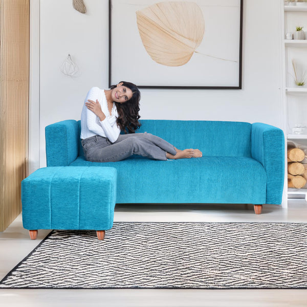 Tokyo 4 Seater Sofa with Ottoman- ( Premium Molfino Fabric- Sky Blue )