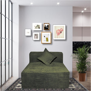 Rejoice Sofa Cum Bed - 1 Seater, Plain Cushion ( Premium Molfino Fabric, Green  )