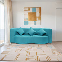 curved flipper x sofa cum bed 3 seater plain cushion jute fabric sky blue