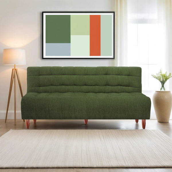 Florida Neo 4 Seater Wooden Sofa Cum Bed - ( Premium Molfino Fabric- Green )