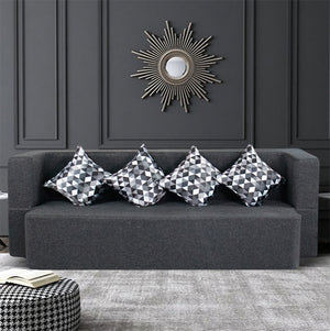 Flipper X Sofa Cum Bed - 4 Seater, Printed Cushion ( Jute Fabric, Dark Grey )