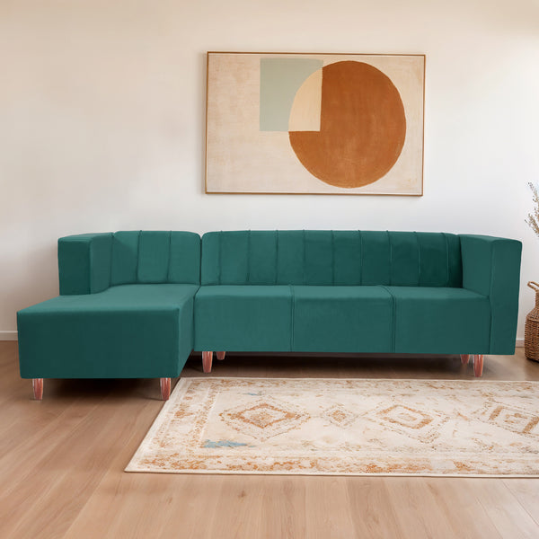 Sydney 6 Seater Sofa left corner- ( Plush Suede Fabric- Teal )