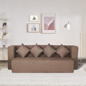 Flipper X Sofa Cum Bed - 4  Seater, Plain Cushion ( Jute Fabric, Brown )
