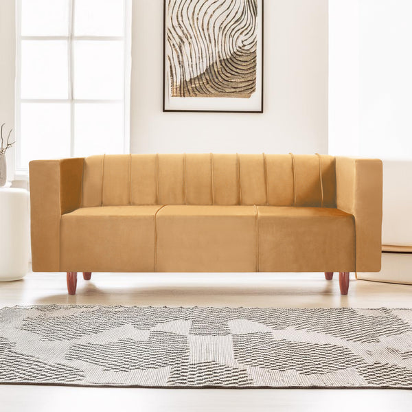 Sydney 3 Seater Sofa- ( Plush Suede Fabric- Beige )