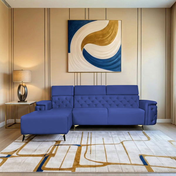 Rome 6 Seater Sofa Set Left Corner- ( Plush Suede - Blue )