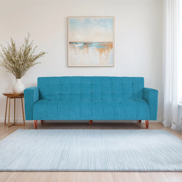Lisbon Neo 3 Seater Wooden Sofa Cum Bed - ( Premium Molfino Fabric- Sky Blue )