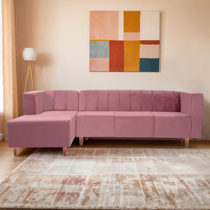 Sydney 6 Seater Sofa Set left corner- ( Plush Suede Fabric- Peach )