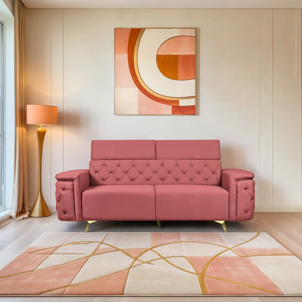 Rome 3 Seater Sofa- ( Plush Suede Fabric-Peach )