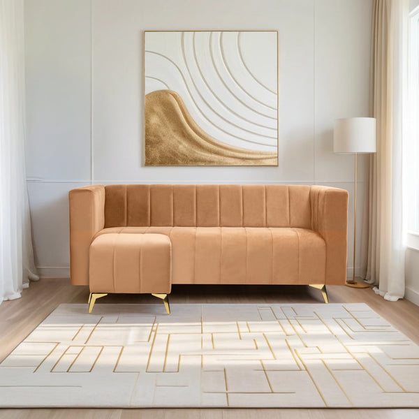 Tokyo Icon Ottoman 4 Seater Sofa - ( Plush Suede Fabric -Beige )