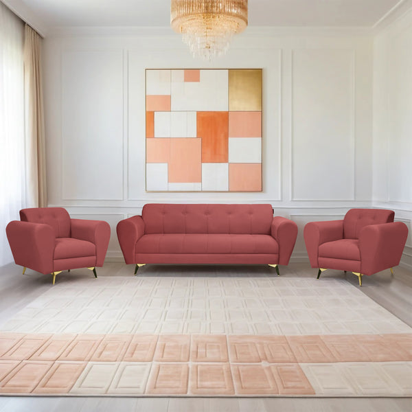 Milan Icon (3+1+1) Seater Sofa- ( Plush Suede Fabric - Peach )