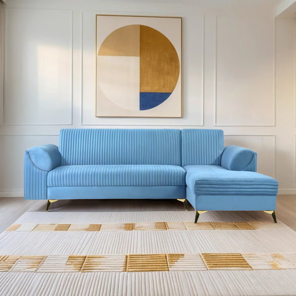 Venice 6 Seater Sofa Right Corner - ( Plush Suede Fabric - Sky Blue )