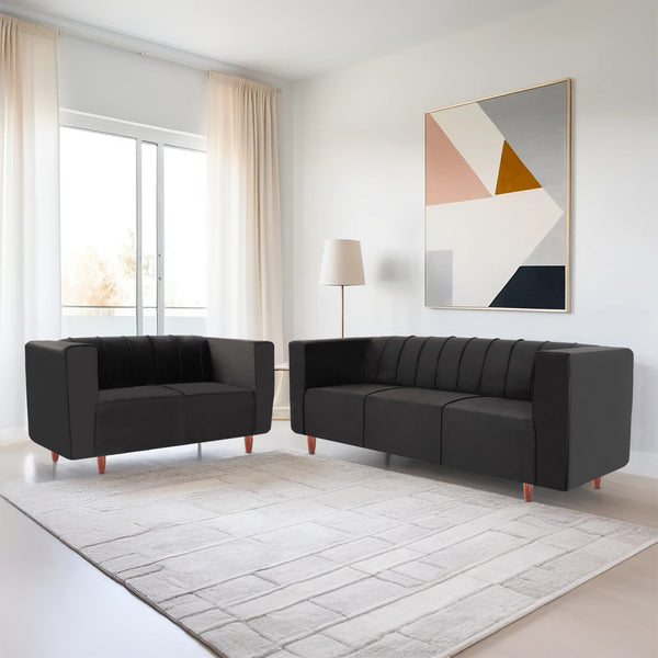 Sydney (3+2) Seater Sofa- ( Plush Suede Fabric- Black )
