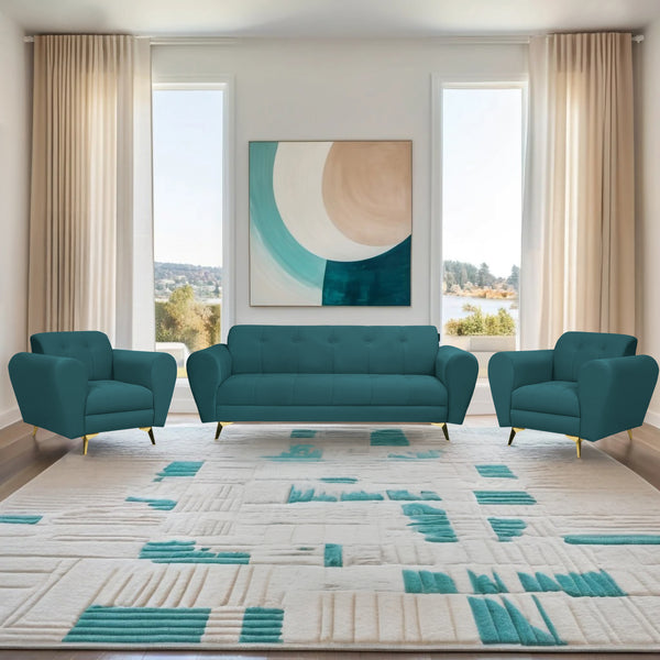 Milan Icon (3+1+1) Seater Sofa- ( Plush Suede Fabric - Teal )