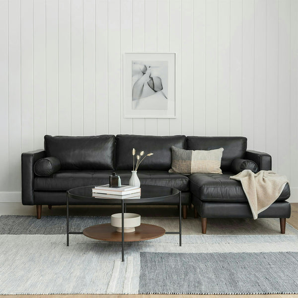 Vienna 6 Seater Sofa Right Corner - ( Leatherette Fabric - Black )