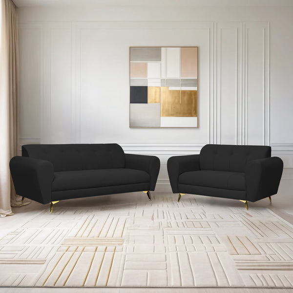 Milan Icon (3+2) Seater Sofa- ( Plush Suede Fabric - Black )