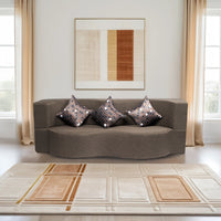curved flipper x sofa cum bed 3 seater printed cushion jute fabric brown