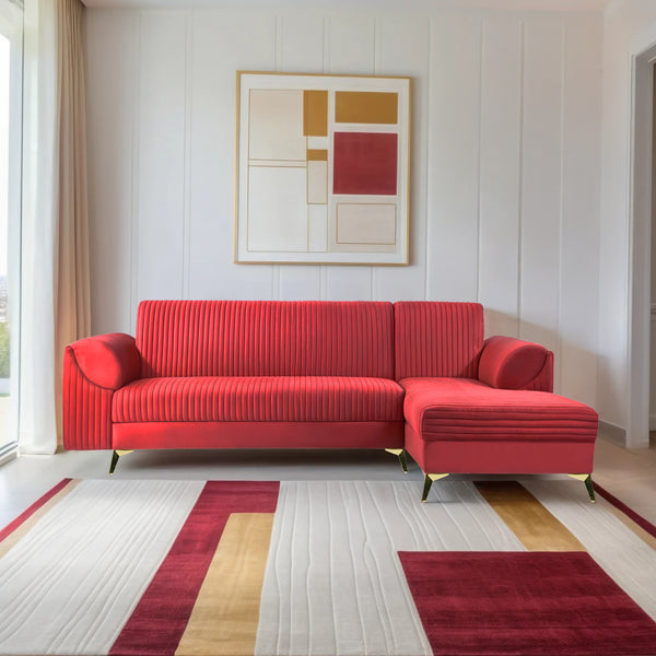 Venice 6 Seater Sofa Right Corner - ( Plush Suede Fabric - Maroon )