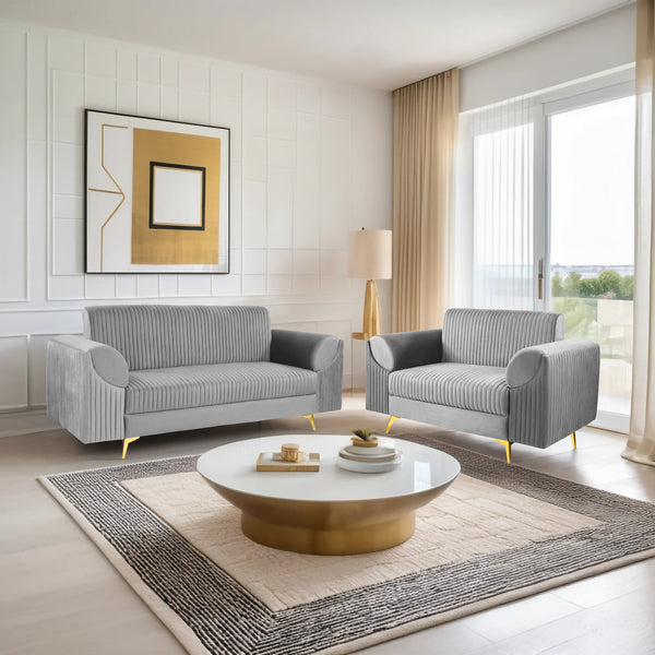 Venice (3+2) Seater Sofa- ( Plush Suede Fabric - Grey)