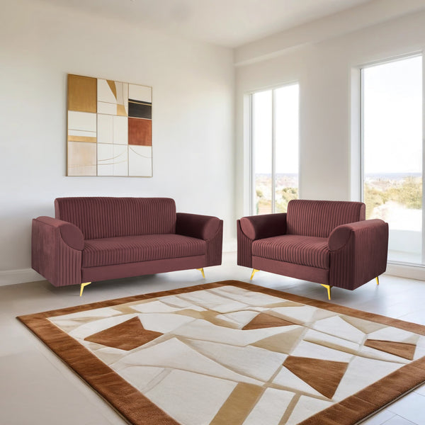 Venice (3+2) Seater Sofa- ( Plush Suede Fabric - Brown )