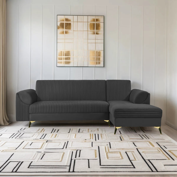 Venice 6 Seater Sofa Right Corner - ( Plush Suede Fabric - Black )