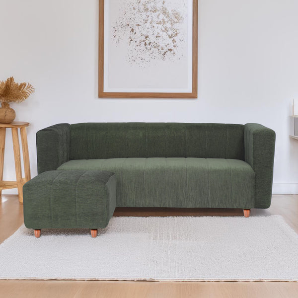 Tokyo 4 Seater Sofa with Ottoman- ( Premium Molfino Fabric- Green )