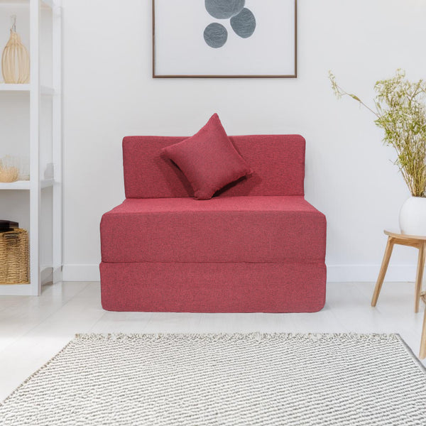 Seventh Heaven 1 Seater 6×3  Premium Jute Fabric Washable Cover Sofa cum Bed 1 Seater Double Foam Fold Out Sofa Cum Bed with 1 same Cushion  (Finish Color - Maroon Delivery Condition - Pre-assembled)