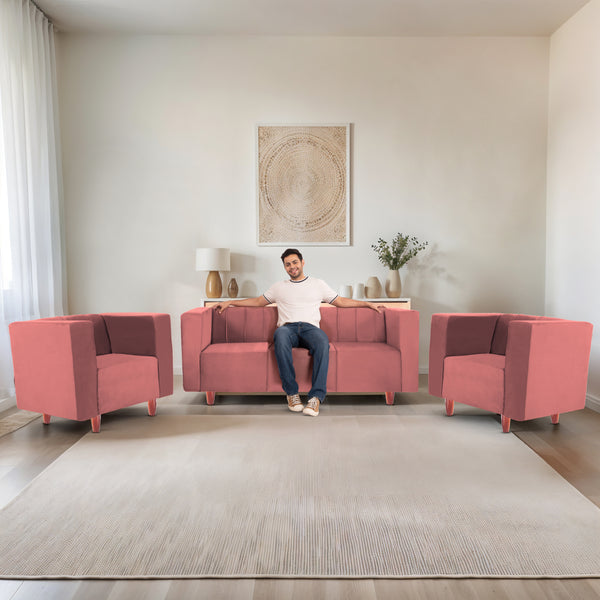 Sydney (3+1+1) Seater Sofa- ( Plush Suede Fabric- Peach )