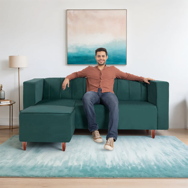 Sydney 4 Seater Sofa with Ottoman- ( Plush Suede Fabric- Teal )