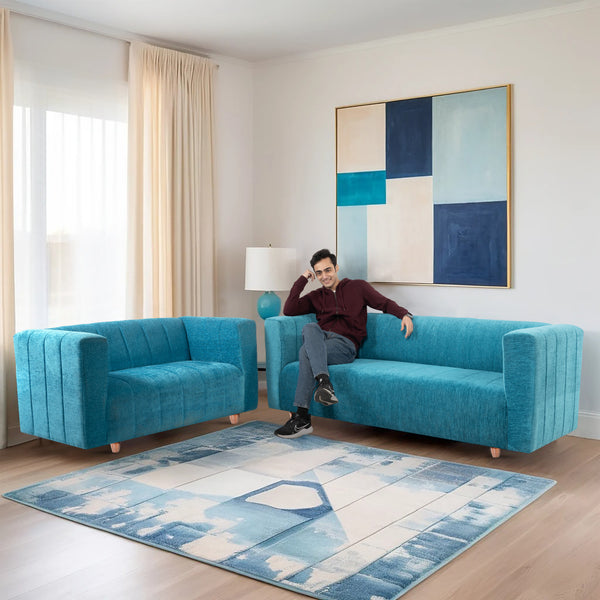 Tokyo 5 Seater Sofa- (3+2) ( Premium Molfino Fabric - Sky Blue)