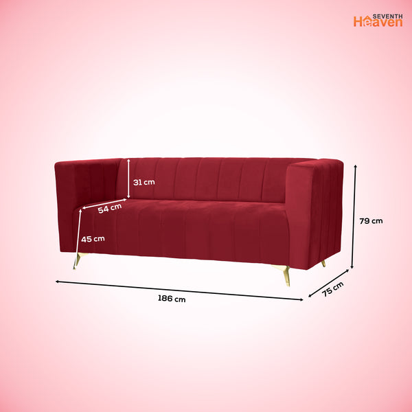 Tokyo Icon 3 Seater Sofa- ( Plush Suede Fabric- Maroon )