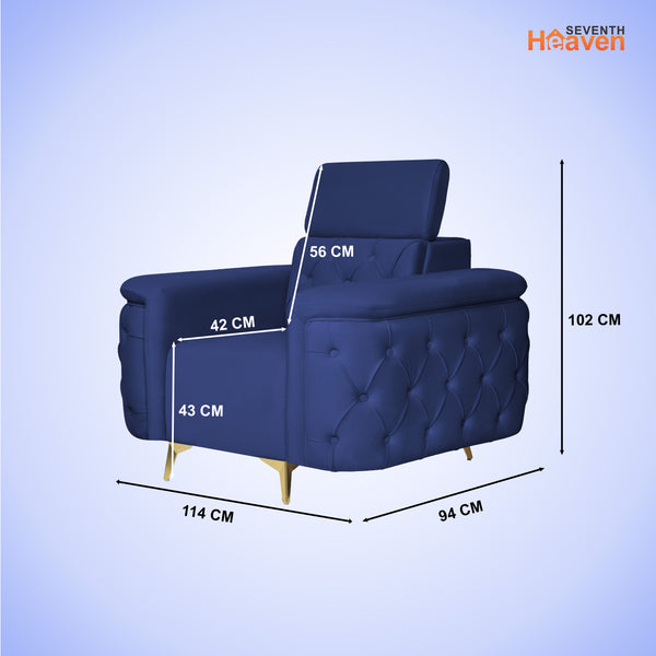 Rome 1 Seater Sofa- ( Plush Suede Fabric- Blue )