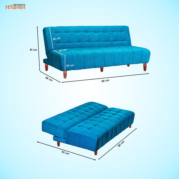 Florida 3 Seater Wooden Sofa Cum Bed - ( Premium Molfino Fabric- Sky Blue )