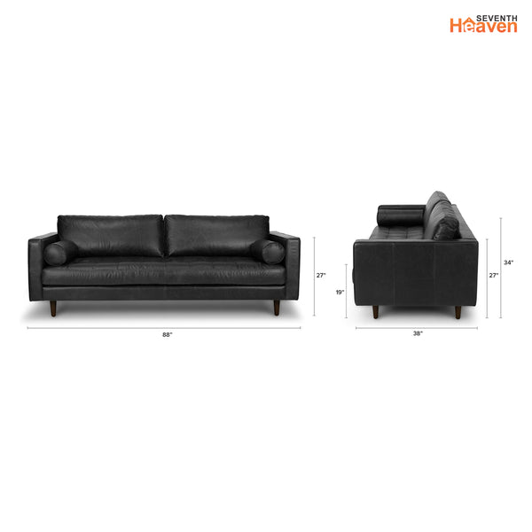 Vienna 3 Seater Sofa- ( Leatherette Fabric - Black )