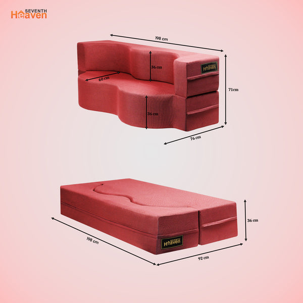 Curved Flipper X Sofa Cum Bed - 3 Seater, ( Jute Fabric,Maroon )