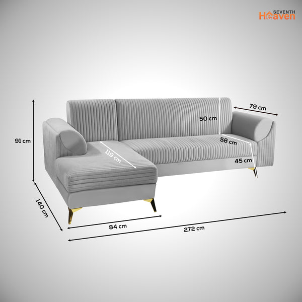 Venice 6 Seater Sofa Left Corner - ( Plush Suede Fabric - Grey )