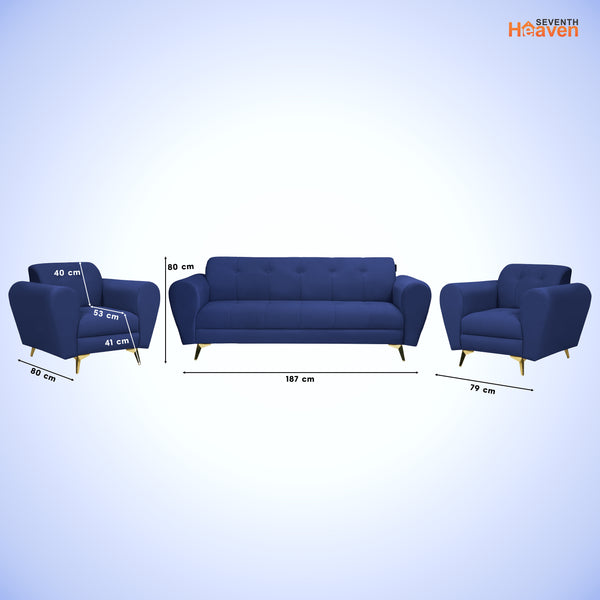 Milan Icon (3+1+1) Seater Sofa- ( Plush Suede Fabric- Blue )