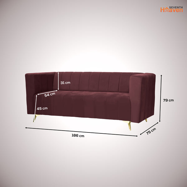 Tokyo Icon 3 Seater Sofa- ( Plush Suede Fabric- Brown )