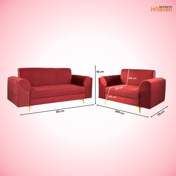 Venice (3+2) Seater Sofa- ( Plush Suede Fabric - Maroon )