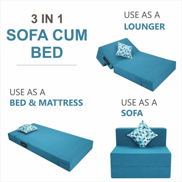 Rejoice Sofa Cum Bed - 1 Seater, Printed Cushion (Jute Fabric- Sky Blue )