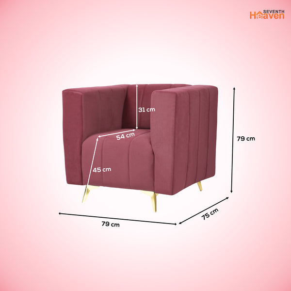 Tokyo Icon 1 Seater Sofa- ( Plush Suede Fabric- Peach )