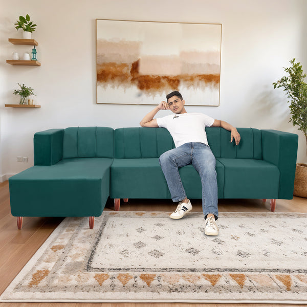 Sydney 6 Seater Sofa left corner- ( Plush Suede Fabric- Teal )