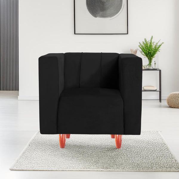 Sydney 1 Seater Sofa- ( Plush Suede Fabric- Black )