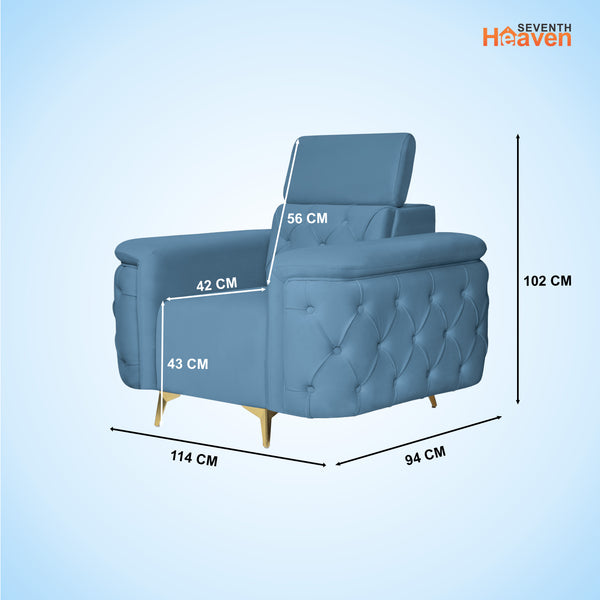 Rome 1 Seater Sofa- ( Plush Suede Fabric- Sky Blue )