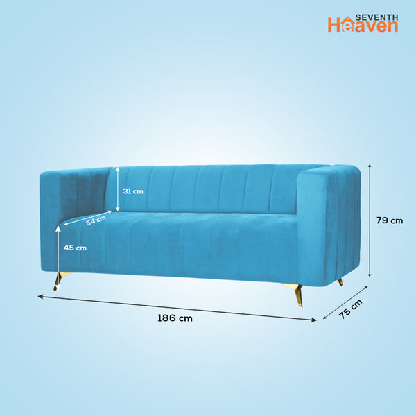 Tokyo Icon 3 Seater Sofa- ( Plush Suede Fabric- Sky Blue )